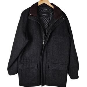 Claiborne Outerwear jacket wool szM dark gray w/ leather collar zip snap front